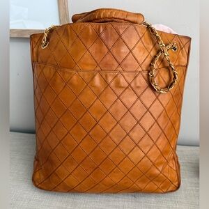 Chanel Vintage Quilted Lambskin Shopper Tote, Tan